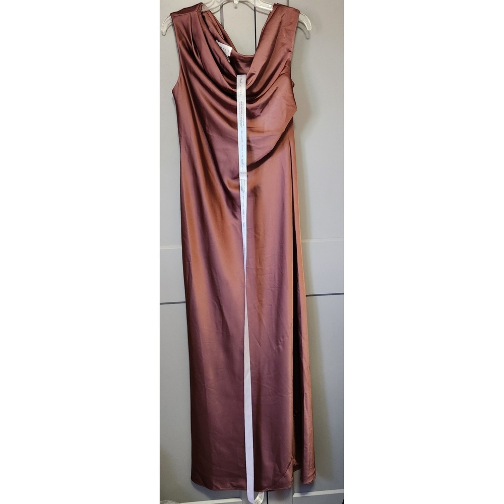 New After Six One-Shoulder Draped Cowl-Neck Maxi Dress style 6912 Cognac Gown - Picture 2 of 8
